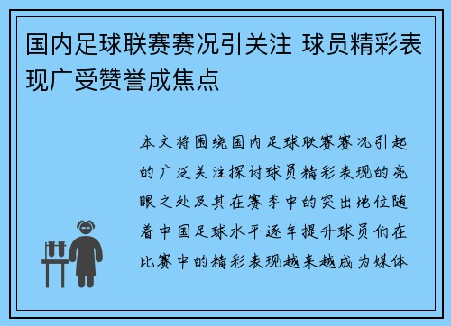 国内足球联赛赛况引关注 球员精彩表现广受赞誉成焦点